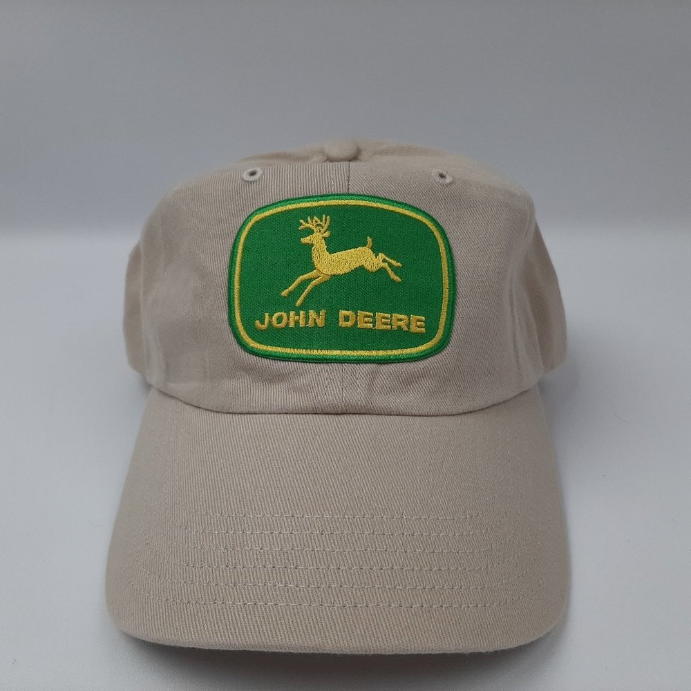 John Deere Richardson Relaxed Embroidered Patch Hat Cap Strap Beige Cotton